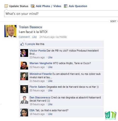 Reacții demențiale pe contul de facebook al lui Traian Basescu legat de legea CAS! Vezi cine a comentat