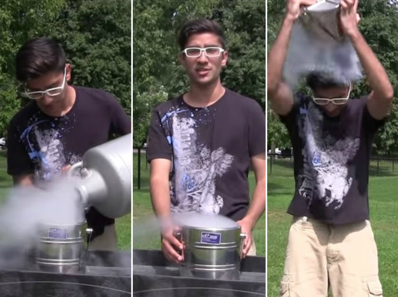 VIDEO OMG | Nu încercaţi aşa ceva acasă! Un tip a făcut „Ice Bucket Challenge cu azot lichid!