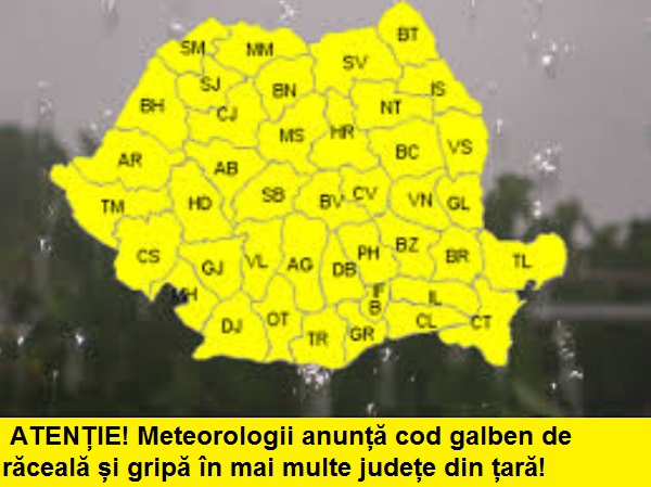 ATENȚIE! Meteorologii anunță cod galben de răceală și gripă în mai multe județe din țară!