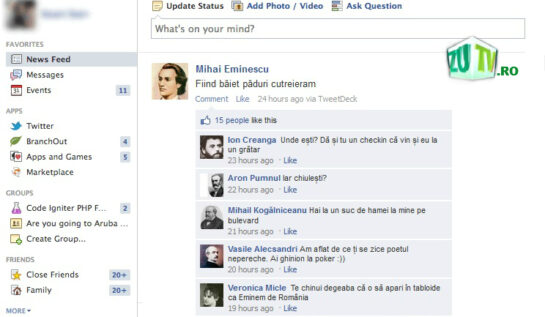 LOL! Cum ar arăta o conversație pe facebook dintre Mihai Eminescu și mai marii vremii de atunci!