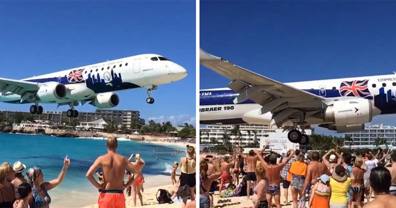 Un video incredibil arată cât de jos zboară avioanele în plaja Maho