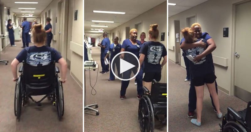 O fată care suferea de paralizie își surprinde asistenta care a îngrijit-o