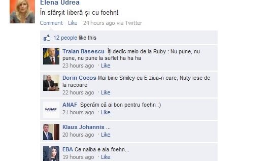 Reacții LOL pe contul de facebook al Elenei Udrea la primul status din libertate!