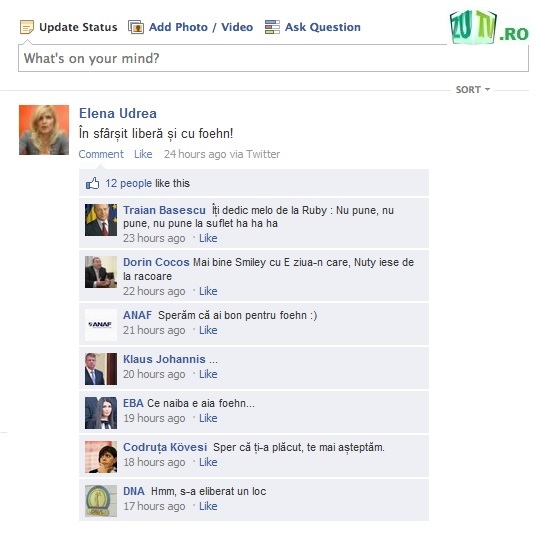 Reacții LOL pe contul de facebook al Elenei Udrea la primul status din libertate!