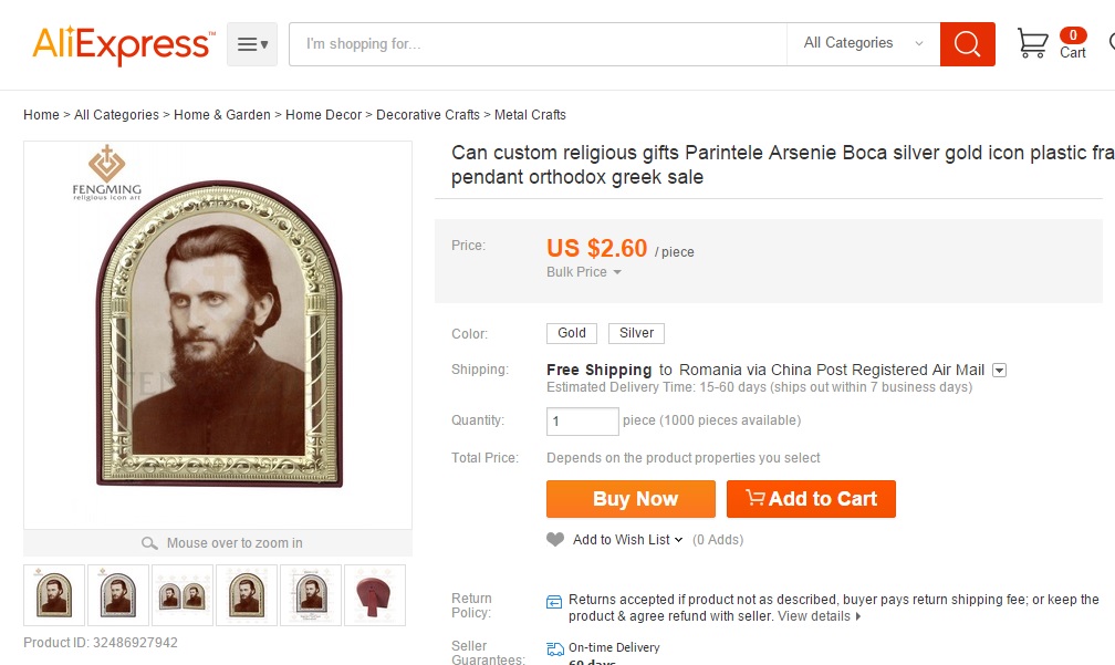 CE MINUNE! Un site chinezesc vinde iconiţe cu Arsenie Boca. E PE BUNE!
