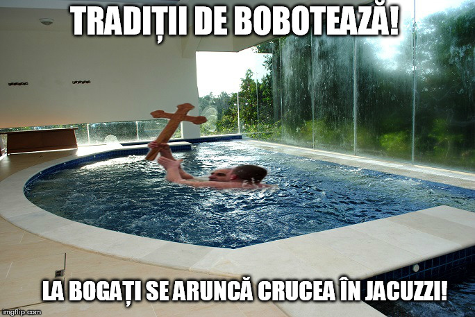 Tradiții de Bobotează! La românii înstăriți vine preotul și aruncă crucea în jacuzzi!