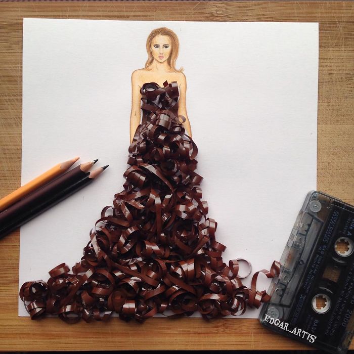 FOTO. Un artist creează cele mai FRUMI rochiţe cu orice găseşte prin casă