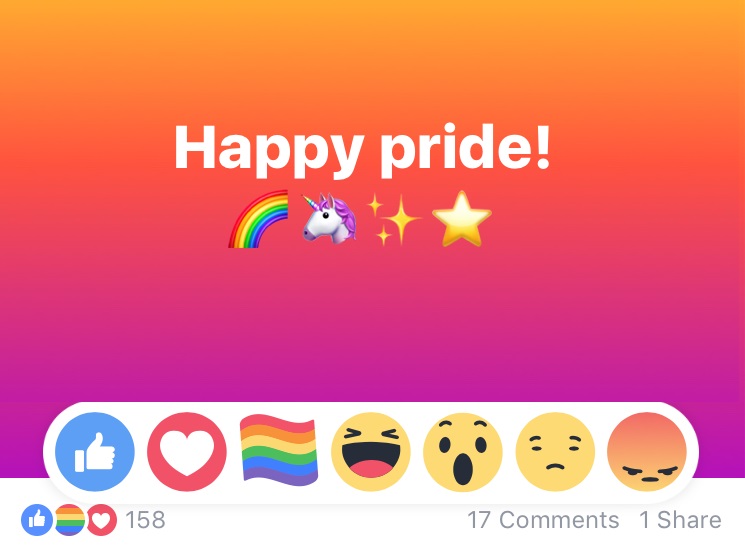 Reacția Curcubeu a înnebunit internetul! Facebook a lansat butonul „Pride Reaction” care va fi disponibil toată luna iunie!