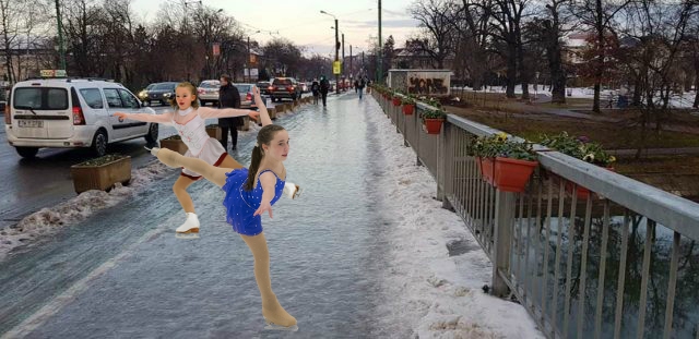 În urma fenomenului de ploaie înghețată, Primăria București inaugurează cele mai lungi piste de patinaj care vor înlocui temporar trotuarele!