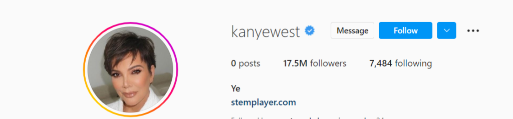 Kanye West și-a schimbat poza de profil de pe Instagram. Rapperul a pus o imagine cu una dintre membrele familiei Kardashian