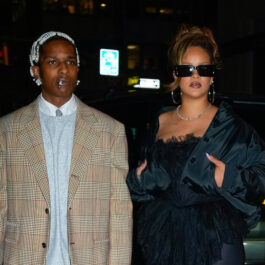 ASAP Rocky a împlinit 34 de ani și a purtat un sacou lung maro iar Rihanna a fost foarte elegantă într-o ținută neagră