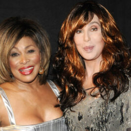 Cher, alături de Tina Turner, ambele îmbrăcate în haine de culoare argintie, sexy