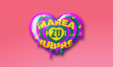 O imagine cu o inimă colorată pe un fundal roz, cu Marea Iubire ZU 2024