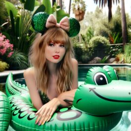 Taylor Swift, pe un colac în formă de crocodil cu cordeluță cu urechi pe cap